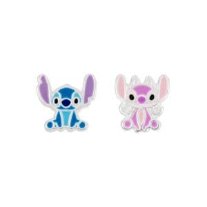 Disney Lilo & Stitch Sterling Silver Enamel Stamp Stud Earrings Blue & Pink