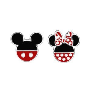 Disney Mickey and Minnie Mouse Black and Red Sterling Silver Mismatched Stud Earrings