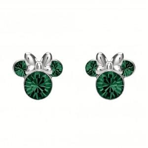 Disney Minnie Mouse Green May Birthstone sterling silver Crystal Earrings