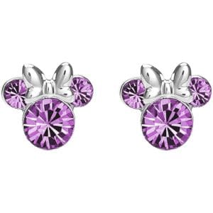 Disney Minnie Mouse Purple February Birthstone sterling silver Crystal Earrings