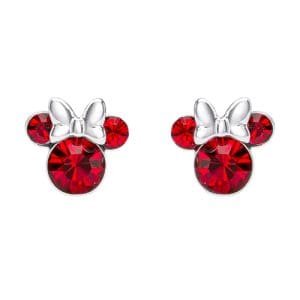 Disney Minnie Mouse Red July Birthstone sterling silver Crystal Earrings