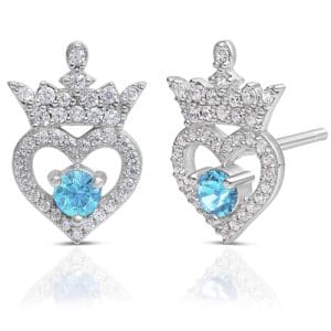 Disney Princess Sterling Silver Birthstone Crown Earrings – March