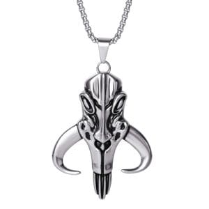 Disney's Star Wars The Mandalorian Silver Stainless Steel Mythosaur Skull Pendant with Stainless Steel Chain