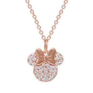 Minnie Mouse Rose gold Silver plated Brass CZ Stone set necklace