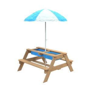 Wooden Picnic Table With Parasol