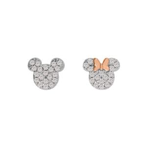 Disney Mickey & Minnie Mouse Sterling Silver Clear Cz Stone Set Mismatched Stud Earrings