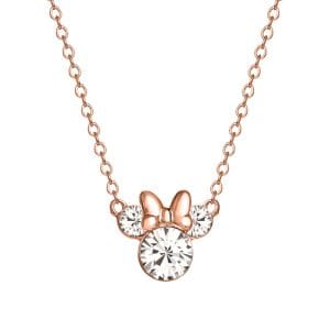 Disney Minnie Mouse Rose Gold Sterling Silver Clear Crystal Necklace