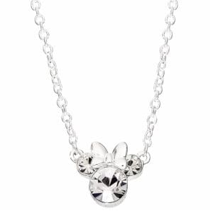 Disney Minnie Mouse Sterling Silver Clear Crystal Necklace 18 Inch Chain