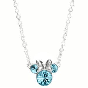 Disney Minnie Mouse Sterling Silver March Birthstone Crystal Necklace