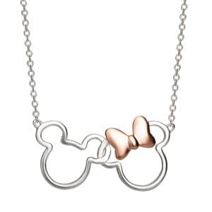 Disney Mickey & Minnie Mouse Silver And Rose Gold Sterling Silver Necklace